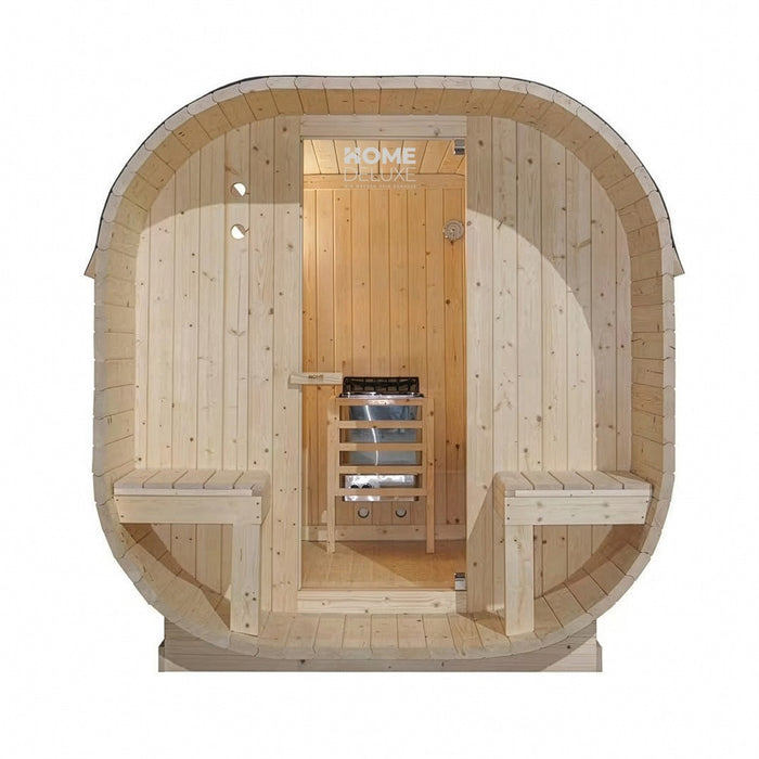 Sauna extérieur sauna tonneau FLANN DELUXE L - 184 x 220 cm pour 4 personnes - sauna avec four 8kW