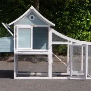 Rabbit hutch "Nord" with run white-blue made of pine wood, 176.5x95x154cm