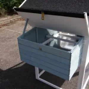 Rabbit hutch "Nord" with run white-blue made of pine wood, 176.5x95x154cm