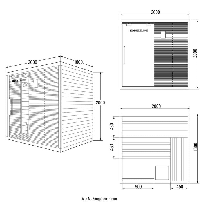 Sauna intérieur BEAU - 200 x 160 cm pour 5 personnes - Sauna traditionnel avec four 7,5kW