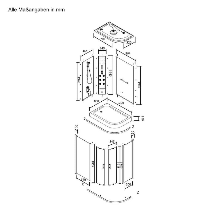 Doccia a vapore con sauna a vapore a cascata MANTA XL, 120x80x220cm - destra