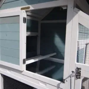 Rabbit hutch "Nord" with run white-blue made of pine wood, 176.5x95x154cm