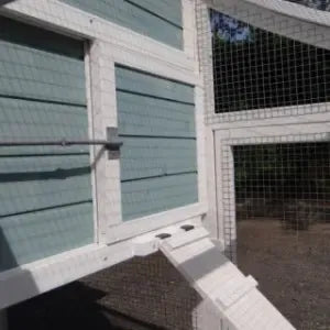 Rabbit hutch "Nord" with run white-blue made of pine wood, 176.5x95x154cm