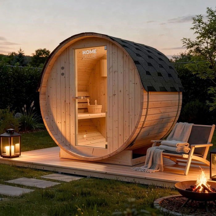 Sauna extérieur sauna tonneau AQUILA M - 195 x 120 cm pour 2 personnes - sauna avec four 3,6 kW