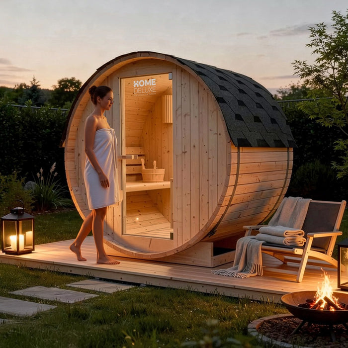 Sauna extérieur sauna tonneau AQUILA M - 195 x 120 cm pour 2 personnes - sauna avec four 3,6 kW