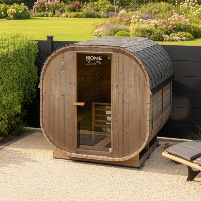 Sauna extérieur sauna tonneau FLANN XL - 184 x 220 cm pour 6 personnes - sauna avec four 8kW