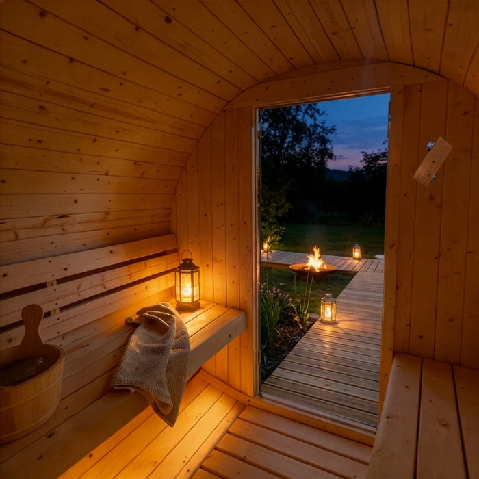 Sauna extérieur sauna tonneau AQUILA M - 195 x 120 cm pour 2 personnes - sauna avec four 3,6 kW