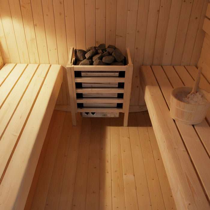 Sauna extérieur sauna tonneau FLANN XL - 184 x 220 cm pour 6 personnes - sauna avec four 8kW