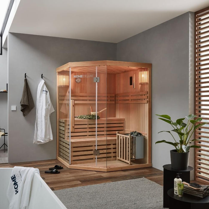 Sauna intérieur CASHEIM XL - 150 x 150 cm pour 3 personnes - Sauna traditionnel avec four 6kW