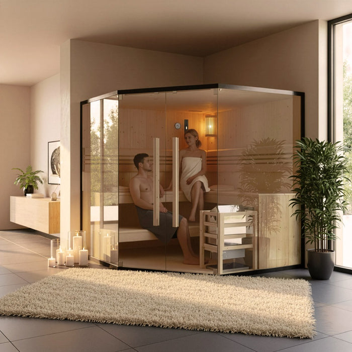 Indoor sauna ARKHAM BIG XL - 200 x 200 cm for 6 people - Traditional sauna with 8kW oven