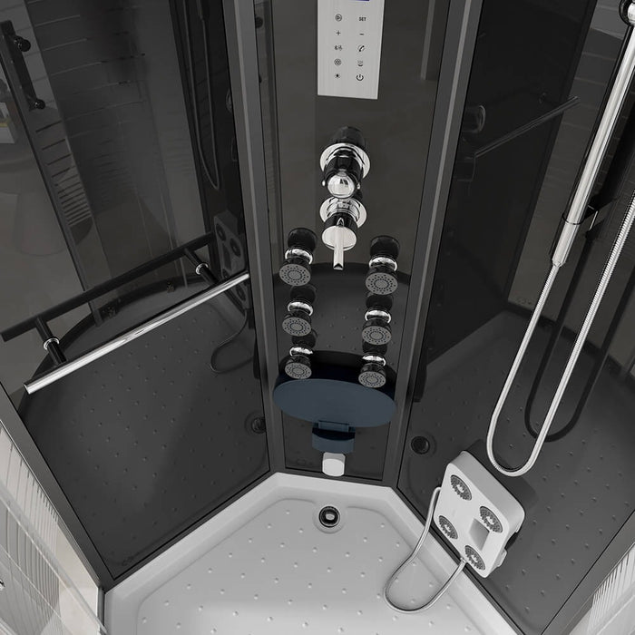 Doccia a vapore con sauna a vapore a cascata MANTA BLACK L, 100x100x220cm