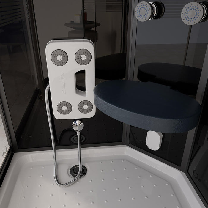 Douche à vapeur avec sauna à vapeur cascade MANTA BLACK XL, 120x80x220cm - droite