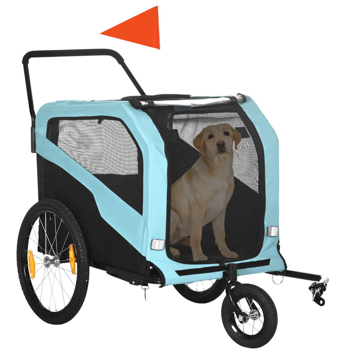 2in1 Dog Trailer Fonction de glissement 2 Entrées bleu clair, 170x77x90cm