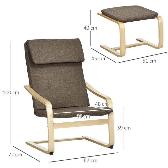 Fauteuil avec tabouret de pied ensemble de fauteuil optique en bois massif en bois massif, 66,5x80x9cm