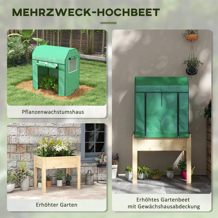 2-in-1 Hochbeet Pflanzenkasten Frühbeet Gewächshaus, Natur + Grün, 86cmx60cmx165cm