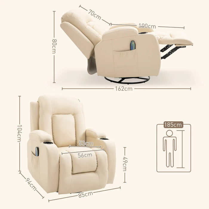 Chaise de massage, fauteuil de relaxation, fonction d'évasion, 8 points de vibration, y compris la télécommande, la crème