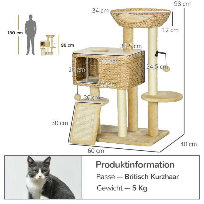 Arbre de chat, 1 grotte de chat, 1 lit de chat, 1 surface couchée, 1 rampe, 60x40x98cm