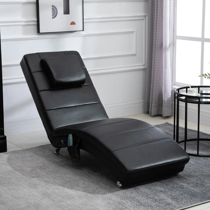 Relax Lounger avec fonction de massage en cuir synthétique ergonomique noir, 58x163x87cm