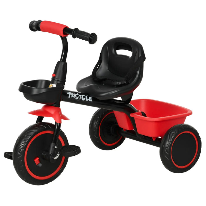 Tricycle pour enfants avec ceinture pelvienne et 2 paniers Siège réglable en hauteur pendant 2-5 ans