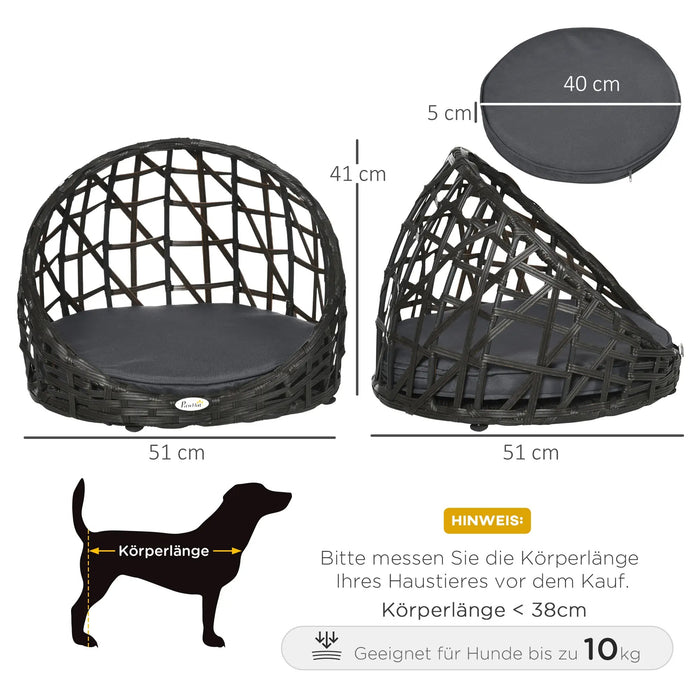 Hundebett aus PE-Rattan inkl. Kissen Braun, 51x51x41cm