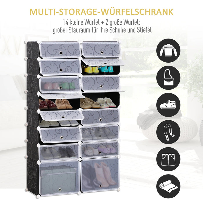 Schuhschrank Garderobe Regalsystem Steckregal 16 Fächer, 95x37x160cm