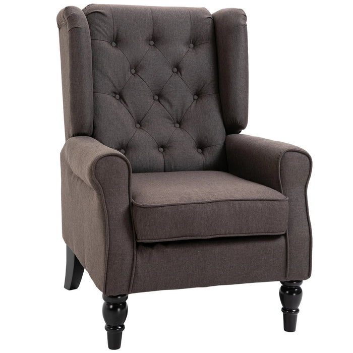 Fauteuil ringhe avec tufting pieds en bois polyester brun 74x86x102cm