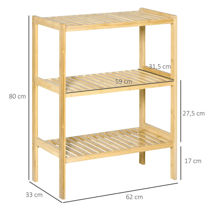 Scaffali di bambù Regal 3 pavimenti, bambù 62x33x80cm, natura