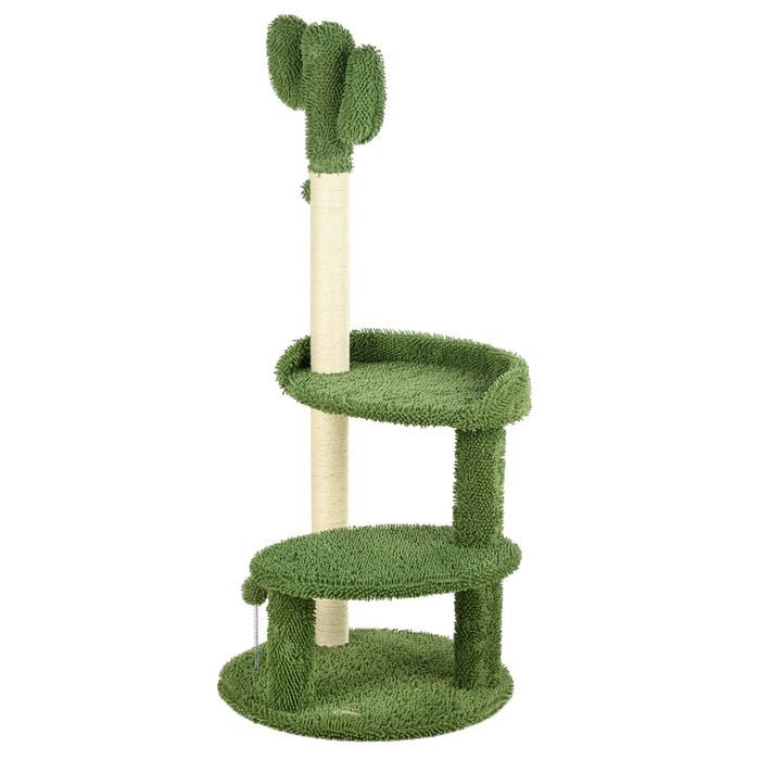 Grattant l'arbre dans la conception du cactus, 2 plates-formes, couverture souple, 2 balles de jeu, vert, φ49x11cm