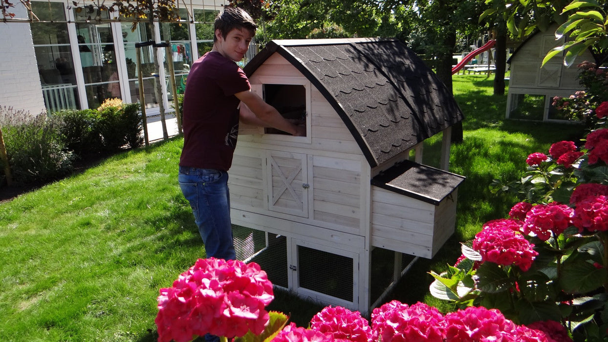 Kaninchenstall XXL grosser Stall mit Auslauf, Schublade und Strauraum, 168x150x157cm