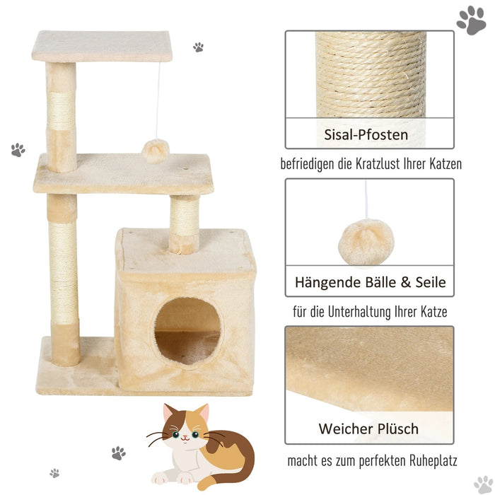 Cat Scratching Post avec un jouet de chat en peluche doux, beige de panneaux de puce, 50x30x81,5 cm