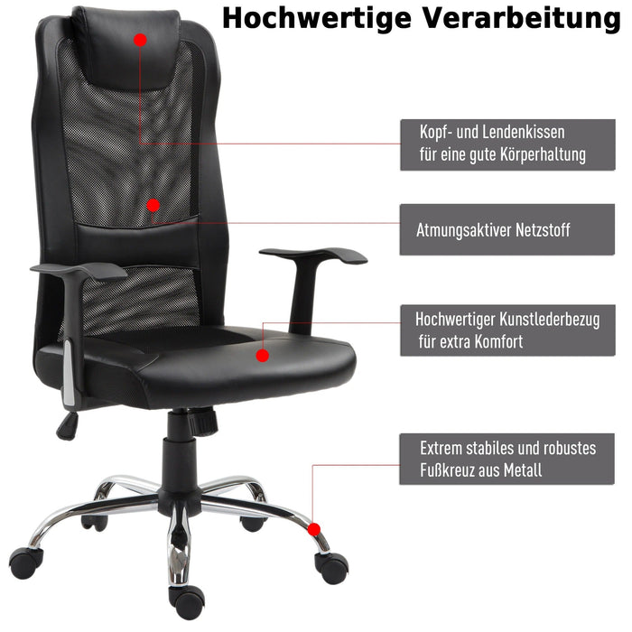 Bürostuhl höhenverstellbar Schreibtischstuhl ergonomisch Schwarz, 66x73x108-118cm