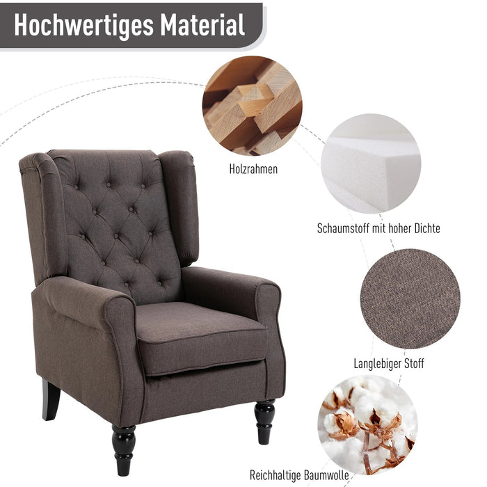 Fauteuil ringhe avec tufting pieds en bois polyester brun 74x86x102cm