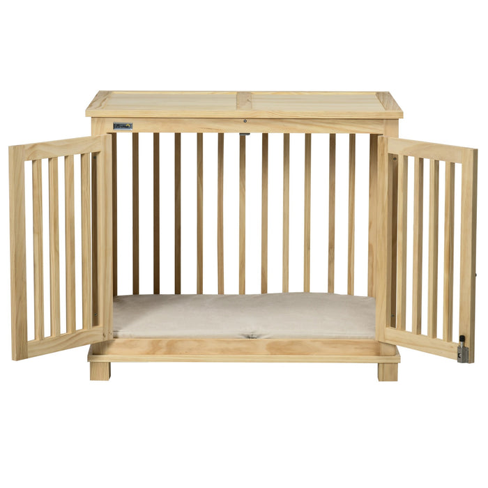 Dog cage with locking and upholstery natural wood, 82.5x57x72cm