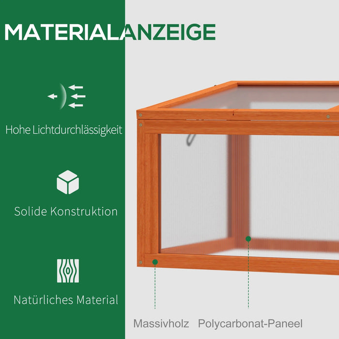 Frühbeet Treibhaus Gewächshaus Frühbeetkasten Pflanzenbeet mit Abdeckung aus Holz und Polycarbonat wetterfest Orange, 90x46x40cm