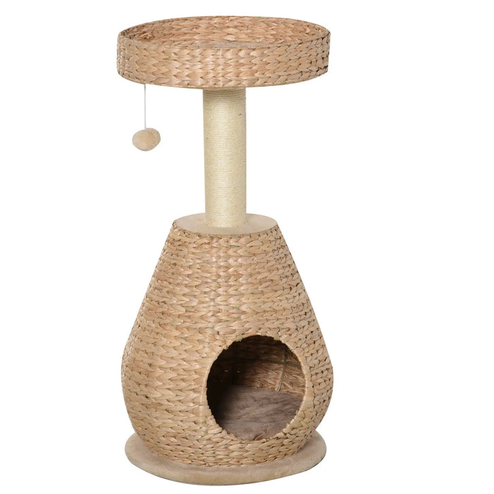 Scratching Post avec chat à balle creux jouet sisal moelleuse moelleuse, jaune, hauteur 82,5 cm