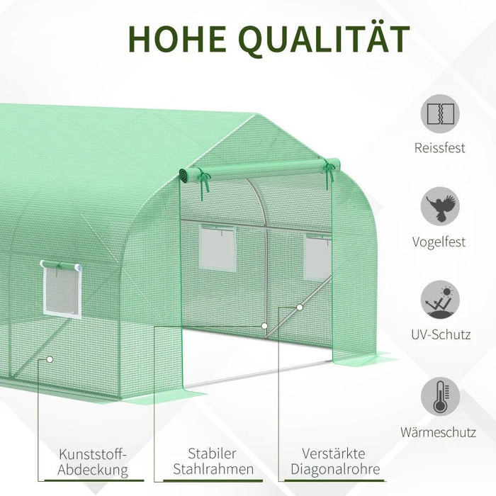 Folien Gewächshaus Foliengewächshaus Treibhaus Frühbeet Pflanzenhaus Tomatenhaus Giebeldach 350×300B×200Hcm