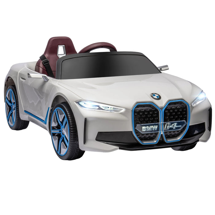 Voiture pour enfants, batterie rechargeable, 3-5 km / h, avec télécommande, joueur multimédia, blanc