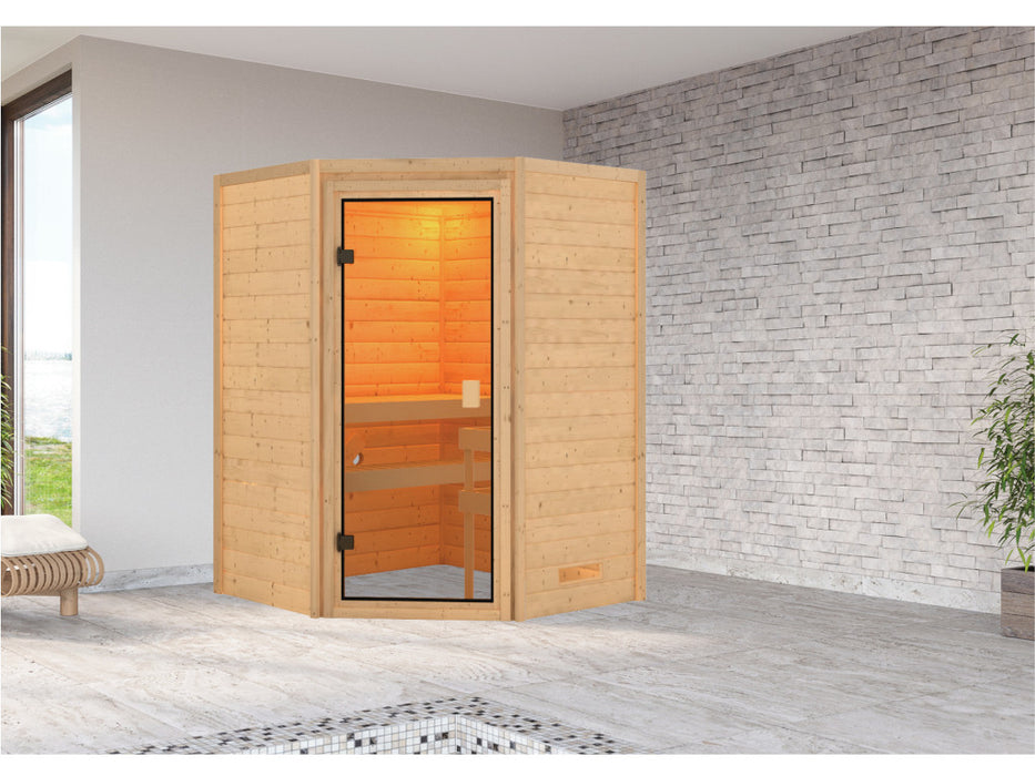 Sauna 230v Sauna en bois massif stefanie - 146x146x198cm, 1-2 personnes - sauna en salle avec four