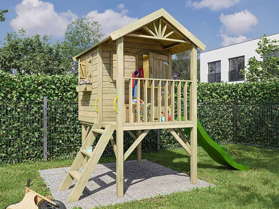 Spielhaus, Spielturm, Stelzenhaus 'LAUGH XL' inkl. Rutsche Grün, 155,3x188x244,5cm (BxTxH)