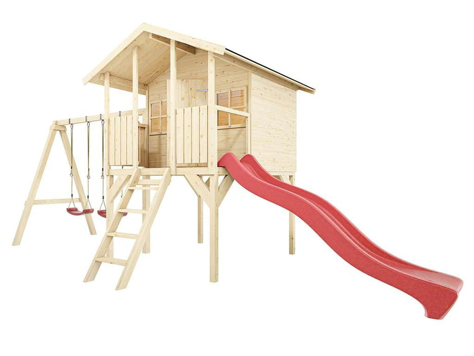 Playhouse with Slide, Game Tower, Stelzenhaus 'Spider', y compris le double swing, 410.5x198x282cm (bxtxh)