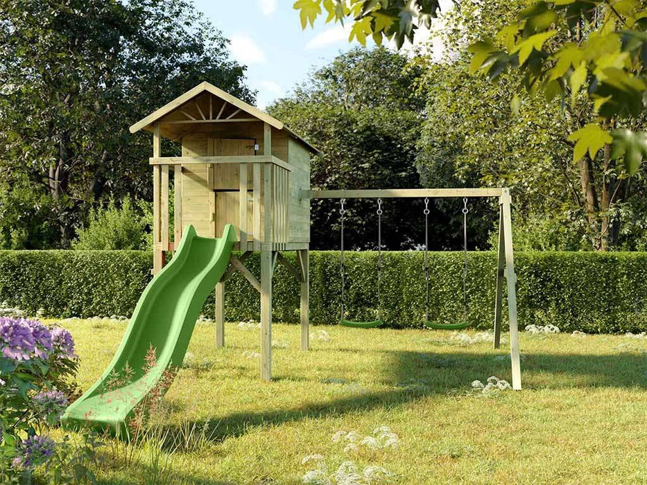 Spielhaus, tour de gibier, «arbre» ​​de Stelzenhaus, y compris swing unique et green great, 396x237x298cm (bxtxh)