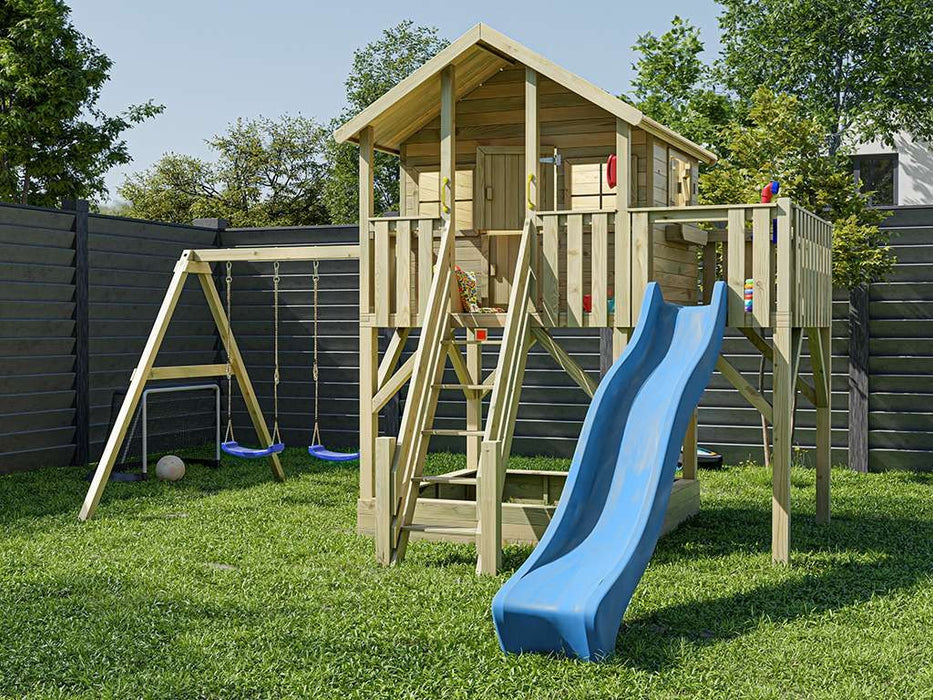 Stilt house 'BIG XL' incl. double swing & slide blue, 528.5x292.7x322.7cm (WxDxH)