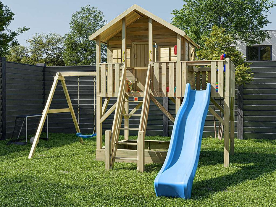 Stelzenhaus 'BIG XL' inkl. Einzelschaukel & Rutsche Blau, 448,5x292,7x322,7cm (BxTxH)