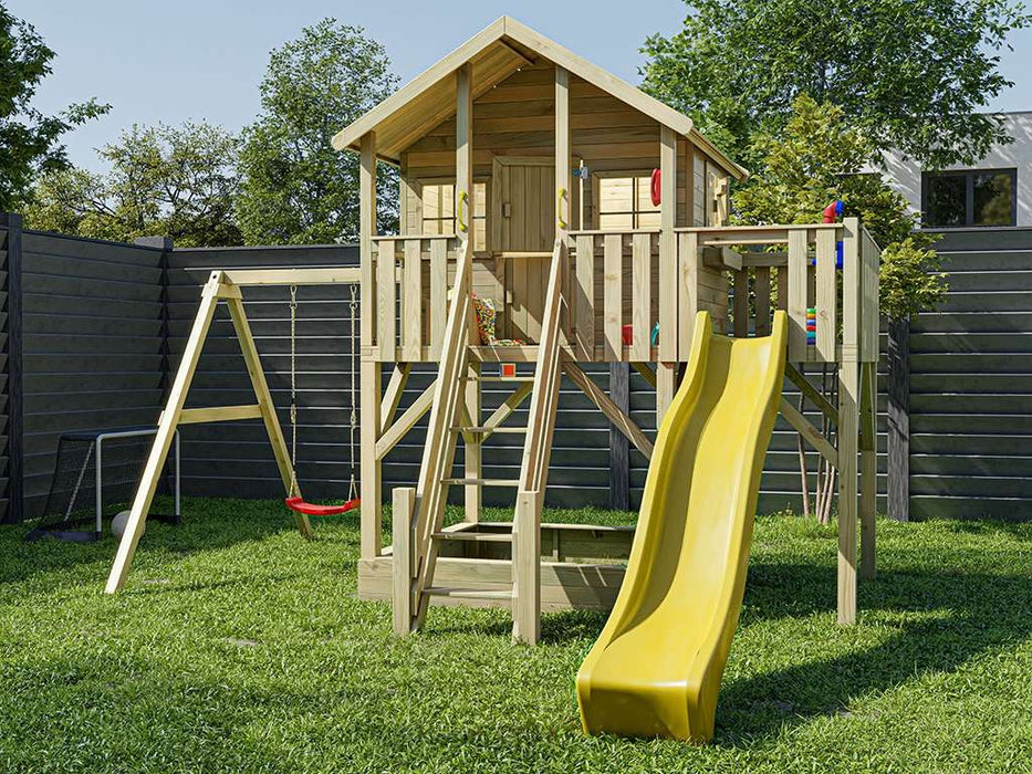 Stelzenhaus 'BIG XL' inkl. Einzelschaukel & Rutsche Gelb, 448,5x292,7x322,7cm (BxTxH)