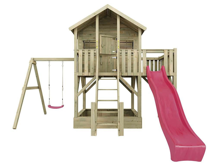 Stelzenhaus 'BIG XL' inkl. Einzelschaukel & Rutsche Pink, 448,5x292,7x322,7cm (BxTxH)