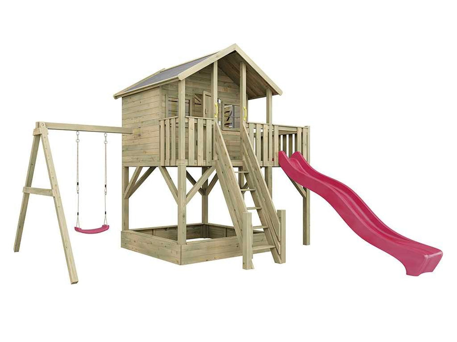 Stelzenhaus 'BIG XL' inkl. Einzelschaukel & Rutsche Pink, 448,5x292,7x322,7cm (BxTxH)