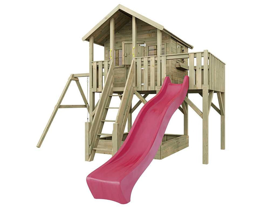 Stelzenhaus 'BIG XL' inkl. Einzelschaukel & Rutsche Pink, 448,5x292,7x322,7cm (BxTxH)