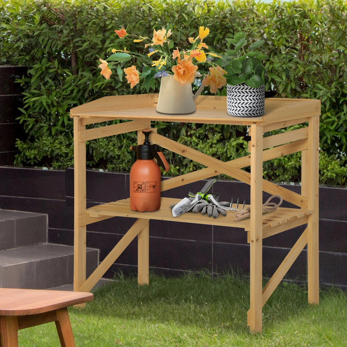 Pflanztisch mit Ablagefläche Blumentisch Gärtnertisch Garten Holz Hellbraun, 80x40x84cm