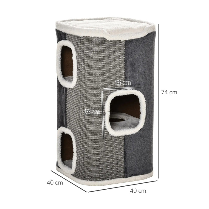 Scratch bin for cats 3 levels chipboard velvet -like gray+white 40x40x74cm