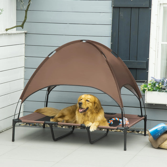 Augmentation du lit de chien extérieur lit avec un toit marron, 122x92x108cm